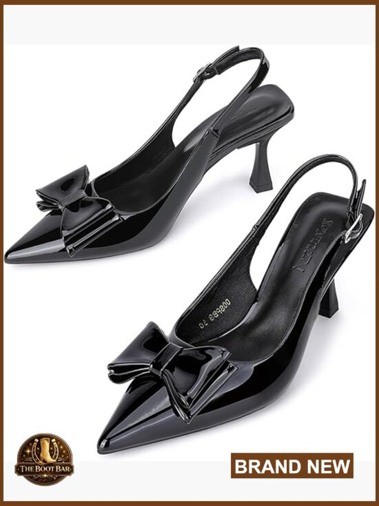 Shoes - Closed Toe Slingback Kitten Heel Pumps with Adjustable Buckle Strap